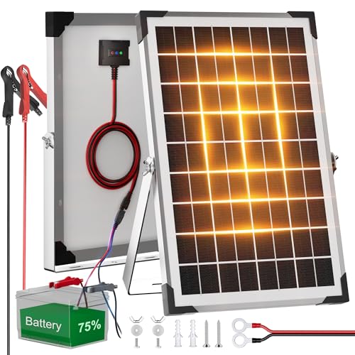 Voltset 10W 12V Solar Panel Battery Charger Trickle Maintainer Kit | Smart Charge Controller, Waterproof, Safety Protections, for Car RV Boat Marine Trailer Automotive Trailer Truck Motorcycle - size: 10W