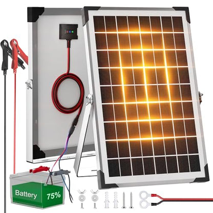 Voltset 10W 12V Solar Panel Battery Charger Trickle Maintainer Kit | Smart Charge Controller, Waterproof, Safety Protections, for Car RV Boat Marine Trailer Automotive Trailer Truck Motorcycle - size: 10W