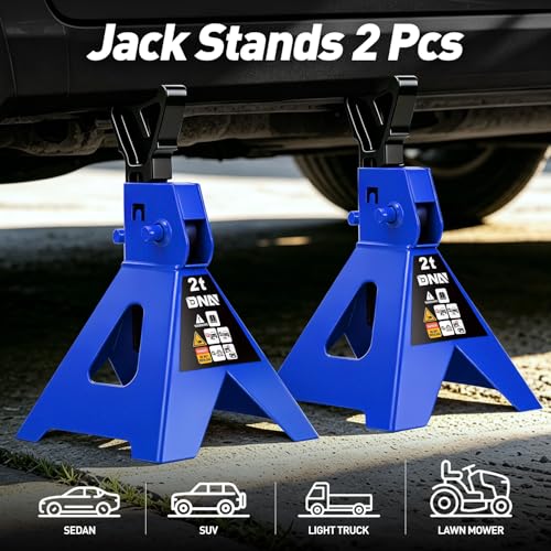 DNA Motoring 1 Pair Jack Stands, 2 Ton (4400 lbs) Capacity Car Lifting Stand, Adjustable Height Car Jack Stands for Cars, Sedans, Small Vehicles, SUV, TOOLS-00681-BL - style: 2 Ton Blue