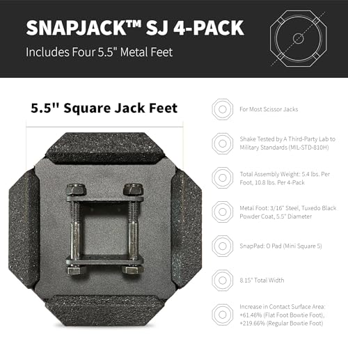 SnapPad SnapJack™ SJ (Pack of 4) | Two-Point Trailer Jack Stands Featuring 5.5" Metal Foot | Adds 61% Additional Surface Area, 3.79 lbs. Per Pad & 7.25" Total Width | Must-Have RV Accessories - size: SnapJack 4PK