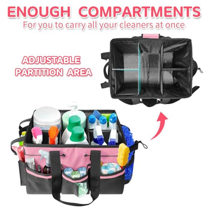 Boczif Cleaning Caddy Bag Wearable, Cleaning Caddy Supplies Organizer with Handle, Shoulder Straps & Detachable Divide, Cleaning Tool Organizers Tote Bag for Cleaners & Housekeepers(Pink) - color: Pink
