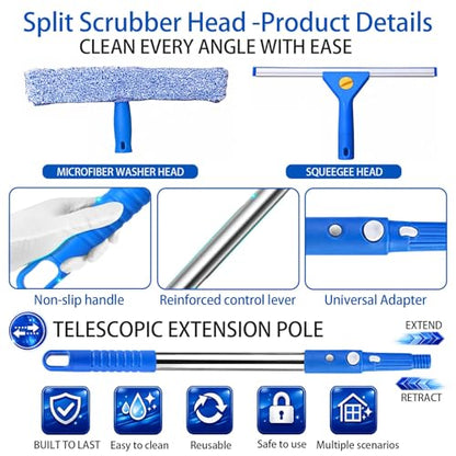 82'' Professional Squeegee Window Cleaner Tool with Extension Pole, Car Windshield Cleaning Kit with Long Handle, Window Washing Equipment for Indoor Outdoor Windows & Car Glass