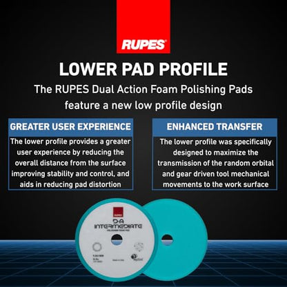 RUPES 9.DA180B Pack of 12 Light Blue D-A Intermediate Foam Polishing Pads 180mm | Ideal for Paint Correction | Compatible with 6" Backing Plate | Improves Cutting and Finishing Performance - size: Intermediate 180mm, style: Pack of 12