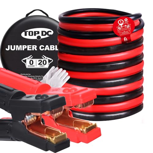 TOPDC 0 Gauge 20 Feet 1000 Amp Heavy Duty Jumper Cables for Car | 20 Feet extra long jumper cables for cars and diesel trucks; includes a case and gloves. - size: 0 Gauge, (20FT)