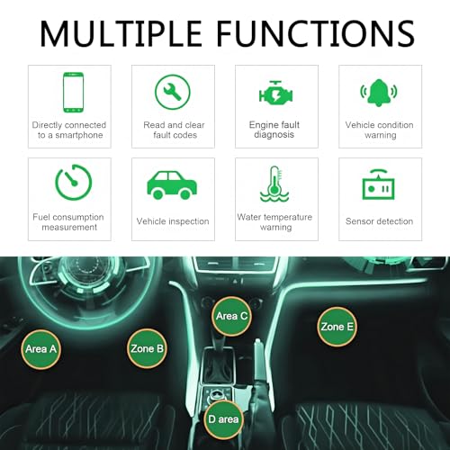 Car OBD2 Bluetooth Diagnostic Tool, Wireless Reset and Clear Fault Codes Device, OBDII Engine Light Eliminates Scanner with Exclusive App, Universal for iOS & Android & Windows (Black)