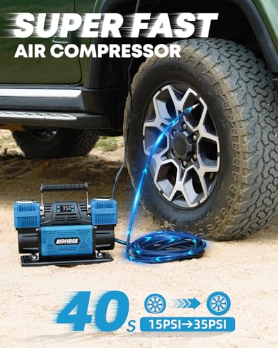 Kohree 12V Dual Cylinder Air Compressor with Digital Display Panel | Heavy Duty, 12.35CFM, Fast Tire Inflator, Tire Pump for Offroad Truck RV 4x4 Vehicle, Max 150 PSI - style: Digital-Dual Cylinder
