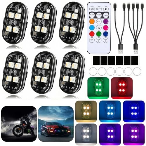 Upgraded 4LEDs 6PCS Wireless LED Strobe Lights with Remote Control, 8 Colors & 10 Modes Type-C Rechargeable IP65 Waterproof,Anti-Collision Warning Lights for Car Motorcycle Bike Drone Aircraft - size: 6PCS (Latest 4LEDs)