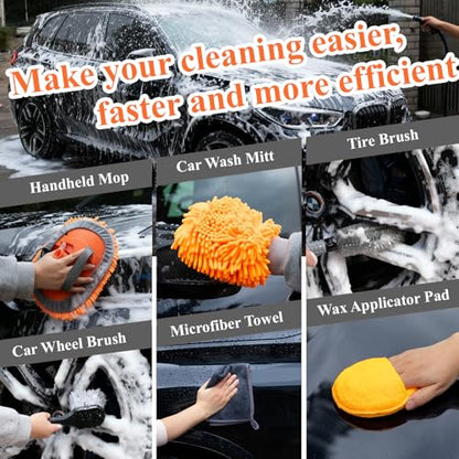 21Pcs Car Wash Kit with 60" Heavy-Duty Extension Pole, Soft Car Wash Brush, Wheel & Tire Brush, Scratch-Free Car Mop Mitt & Window Squeegee, Detailing Tool for Car Exterior & Interior Cleaning - style: Interior & Exterior