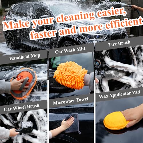 21Pcs Car Wash Kit with 60" Heavy-Duty Extension Pole, Soft Car Wash Brush, Wheel & Tire Brush, Scratch-Free Car Mop Mitt & Window Squeegee, Detailing Tool for Car Exterior & Interior Cleaning - style: Interior & Exterior