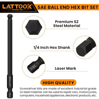 Ball End Hex Head Allen Wrench Drill Bit Set, LATTOOK 10PCS SAE 5/16” to 5/64” Ball End Hex Bit Set Allen Hex Key, Magnetic S2 Steel, 4'' Long - style: 10PCS Ball Hex Bits