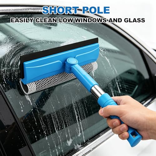 SetSail Window Squeegee, 2 in 1 Window Cleaner Tool with 57-in Extension Pole and Sponge Professional Squeegee for Window Cleaning Car Windshield Glass Shower, Blue