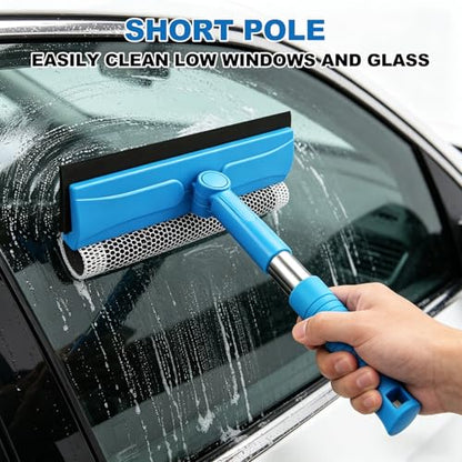 SetSail Window Squeegee, 2 in 1 Window Cleaner Tool with 57-in Extension Pole and Sponge Professional Squeegee for Window Cleaning Car Windshield Glass Shower, Blue