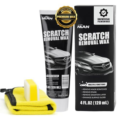 NUAN Car Scratch Remover Wax, Universal Premium Polishing Compound for Deep Scratches, 4 fl oz (120 ML), with Sponge and Cloth,White,NUAN scratch removal wax