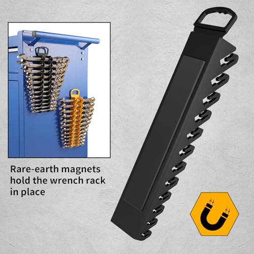 GRENPRO Wrench Organizer for Tool Box, 2 Pack Magnetic Wrench Holders with Handle, SAE & Metric Wrench Rack for Tool Box Drawer Storage - style: 2-Piece Wrench Holder with Handle