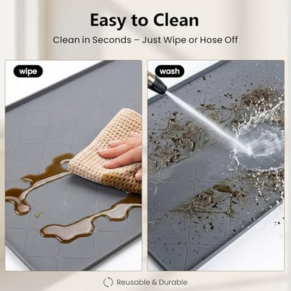 Oil Drip Pan for Under Car 34" x 22", Silicone Oil Spill Mat with 5 Absorbent Pads, Garage Drip Tray with 0.7" Raised Edge, Waterproof Non-Slip Floor Protector, Gray