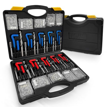 KJE 322PCS Helicoil Thread Repair Kit, Metric (M5-M12) & SAE (1/4"-1/2") Thread Restorer Kit with HSS Drill Bits Taps Thread Inserts Break-Off Tools, Stripped Thread Repair Kit for Automotive - size: 322PCS