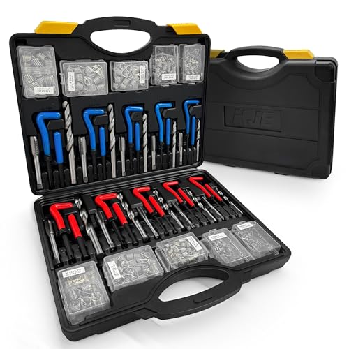 KJE 322PCS Helicoil Thread Repair Kit, Metric (M5-M12) & SAE (1/4"-1/2") Thread Restorer Kit with HSS Drill Bits Taps Thread Inserts Break-Off Tools, Stripped Thread Repair Kit for Automotive - size: 322PCS