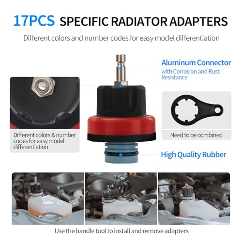 VTG VOGTEN 28PCS Coolant Pressure Tester & Vacuum Refill Kit,Radiator Pump Pressure Tester Kit for Automotive Cooling System Water Tank Leakage Detection - color: Blue