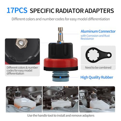 VTG VOGTEN 28PCS Coolant Pressure Tester & Vacuum Refill Kit,Radiator Pump Pressure Tester Kit for Automotive Cooling System Water Tank Leakage Detection - color: Blue