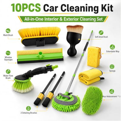 Car Detailing Kit Exterior, Car Wash Brush Kit with Long Handle 10pcs Set, Car Windshield Cleaner, Professional Car Care kits, Car Detailing Brush Set, Car Cleaning Drill Brush Kit with Extension Pole