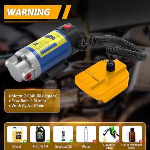 Oil Pump Compatible with Dewalt 20V Max Battery(No Battery), 100W Oil Extractor Pump Oil Removal Pump for Oil Change, Electric Transfer Oil Pump with 2 Pipes for Cars Motorcycles RVs Boats