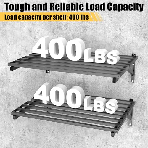 Ultrawall Heavy Duty Garage Wall Shelves, 2 x 3 ft Wall Mounted Storage Shelves, Holds Up to 800Lbs, 2Pack, Black - size: 36in
