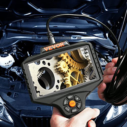 VEVOR Triple Lens Inspection Camera with Light, 5" IPS Screen Industrial Borescope, 8X Zoom 1080P HD Split Screen, 10 LED Lights Scope Camera for Automotive, Plumbing(16.5FT) - size: 5" IPS Screen-16.5FT