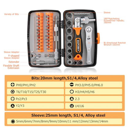 180° Adjustable Ratchet Screwdriver and Wrench Set with Bit Sets, Metric Socket Set with Flexible Shaft Extension, Ratcheting Screwdriver Mechanics Tool Kit for Tight Spaces