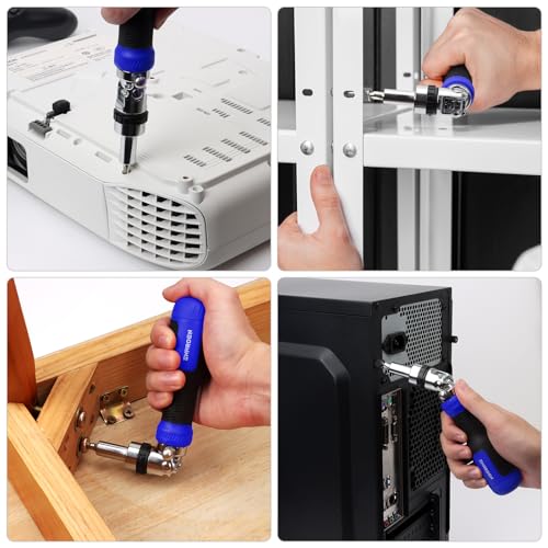 SHARDEN Ratchet Screwdriver 13-in-1 Multi Screwdriver Tool All in One Ratcheting Screwdriver Set with Phillips, Flat Head, Torx, Hex, Square, 180 Degree Pivoting Adjustable Angle Screw Driversets Set - color: Blue