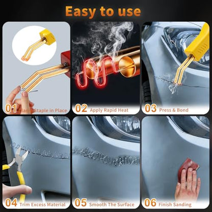 Plastic Welder Kit, 1200PCS Staples, Hot Stapler for Bumper Repair | 1200PCS Mixed Staples, Rust-Proof Stainless Steel, Portable Toolbox, Built-in LED, Ergonomic Grip, 5-Year Warranty, DIYers - color: Yellow