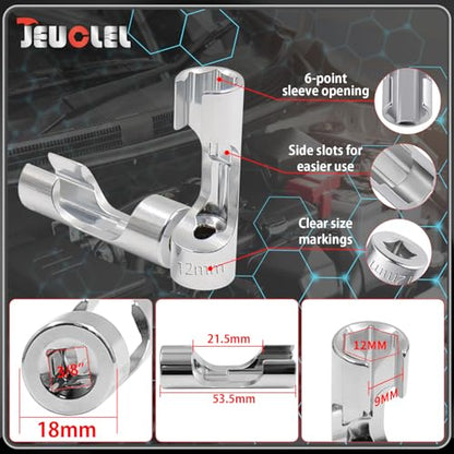 12mm 3/8" Drive Diesel Injector Fuel Line Socket, Flare Nut Wrench | Fastener Bent Pipes, Wired Temperature Sensors, EGT Sensor, Thermo Switches, ABS Tubes, Strut Nut Extractor - size: 12mm