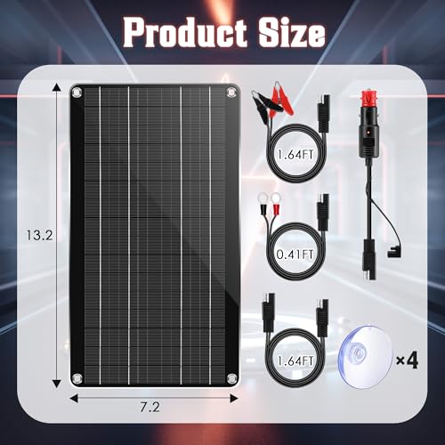 10W 12V Solar Car Battery Charger Maintainer, Solar Panel Trickle Charger | Waterproof Solar Panel Portable Solar Trickle Charger with Cigarette Lighter Plug Alligator Clip for Car Motorcycle Boat RV
