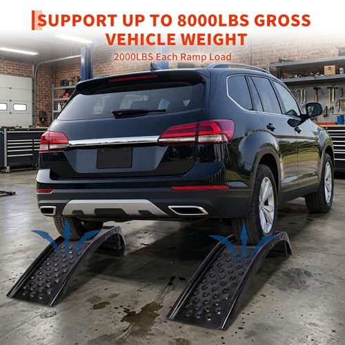Heavy Duty Car Ramps Set of 2, Steel Auto Ramps 8000 LBS Capacity, Low Profile Car Ramps for Oil Change, Vehicle Service Ramp for Cars SUV & Light Trucks, 9" Lift Height (Black) - color: Black