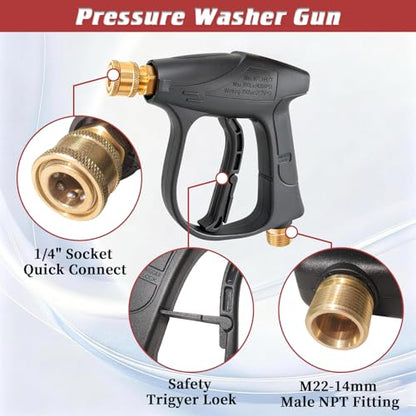 Foam Cannon Kit for Car Wash, Short Pressure Washer Gun with 1L Foam Cannon, Dual Connector Accessory – 1/4" Quick Connect, 5 Nozzle Tips, 3600 PSI, 2.5 GPM