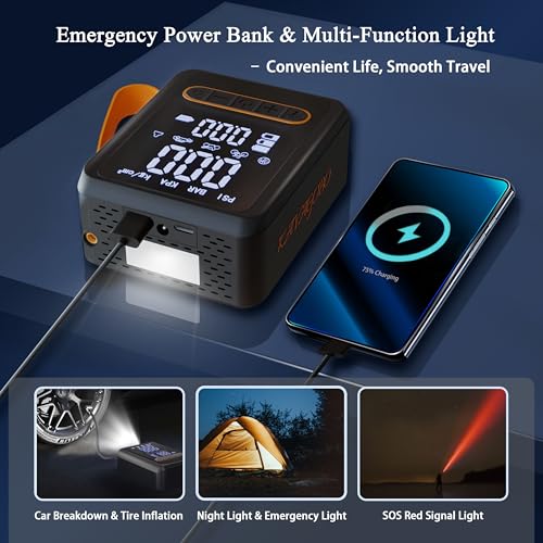 Tire Inflator Portable Air Compressor, 150PSI Heavy Duty Dual Cylinder Air Pump, 12V DC 13FT Extra Long Power Cable & Cordless Car Tire Pump, Digital Pressure Gauge, LED Light, Auto Shut-Off