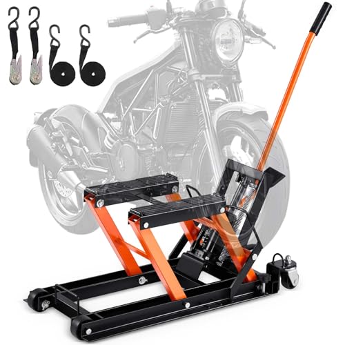 VEVOR Hydraulic Motorcycle Lift Jack 1500 LBS Capacity ATV Scissor Lift Jack Portable Motorcycle Lift Table with 4 Wheels Hydraulic Foot-Operated Hoist Stand for Motorcycle ATV UTV Powersports | Portable Motorcycle Lift Table with 4 Wheels, Hydraulic Foot