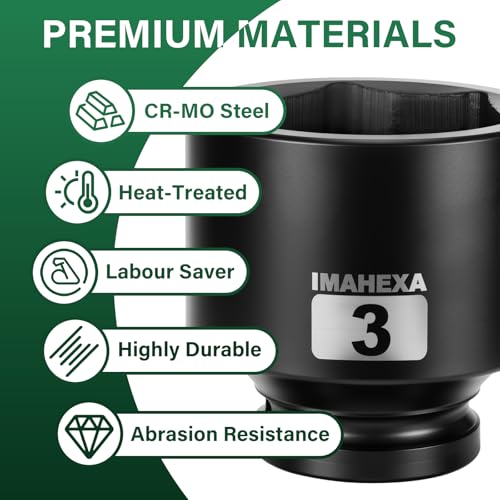 1" Drive Shallow Impact Socket,3 Inch SAE Jumbo Socket,CR-MO 6 Point for Easy Removal of Large Axle Nut（SAE) - size: 1 Inch Shallow 3", style: 1"Drive Shallow Impact Socket