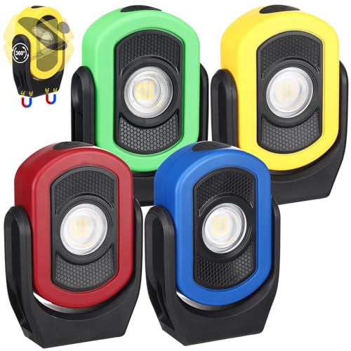 Retisee 4 Pack 780 Lumens Magnetic Work Light USB Rechargeable LED Flashlight Portable Mechanic Light for Car Repair Emergency Lighting Mechanics Workshop Inspection(Red, Yellow, Blue, Green-4pk) - color: Red, Yellow, Blue, Green-4pk, size: 780 Lumens