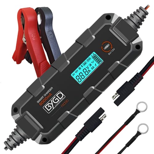 6A Car Battery Charger, 6V/12V Automative Trickle, Maintainer Battery Charger Desulfator with Temperature Compensation, LiFePO4 & Lead Acid Batteries for Motorcycle Lawn Mower Boat