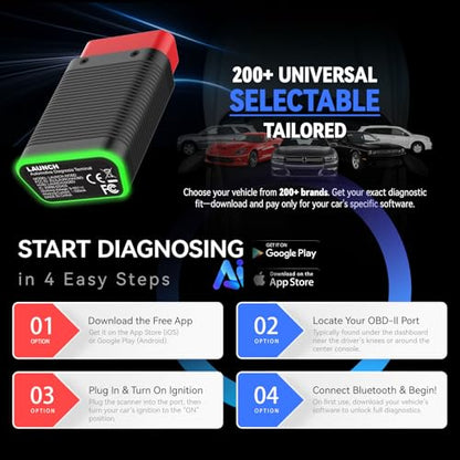 LAUNCH AIOBD Bluetooth OBD2 Scanner - Full System Diagnostics, AI Explains Faults Simply, Parts/Labor/Cost Estimates, Works with iPhone & Android
