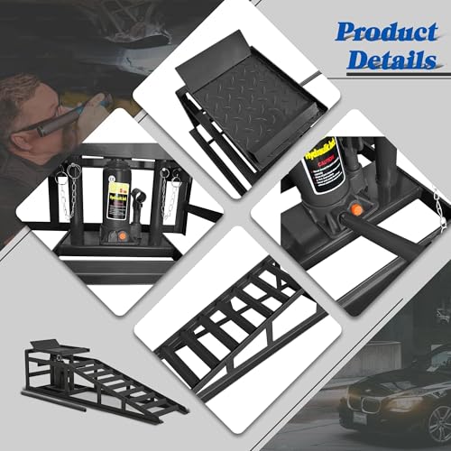 Heavy Duty Hydraulic Car Ramps 2 Pack – 5T/10,000lbs Capacity, Adjustable Height 11.61"-16.21" for Cars, SUVs, Light Trucks – Low Profile Service Lift – Black