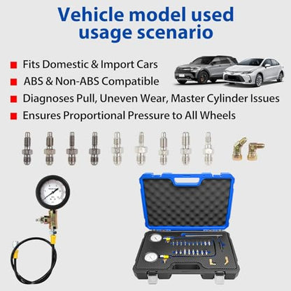 Brake Pressure Tester, Universal Brake Pressure Gauge, 0-3500PSI ABS Hydraulic Oil Pressure Gauge Kit, Brake System Test Diagnostic Tool for Gasoline Car