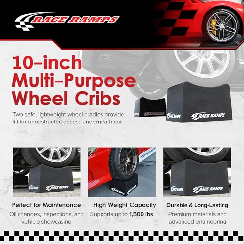Race Ramps 10 Inch Wheel Cribs for Car Maintenance and Display, Lightweight, Non-Scratch, Ideal for Oil Changes and Garage Use, RR-WC-10 - size: 10-inch Standard