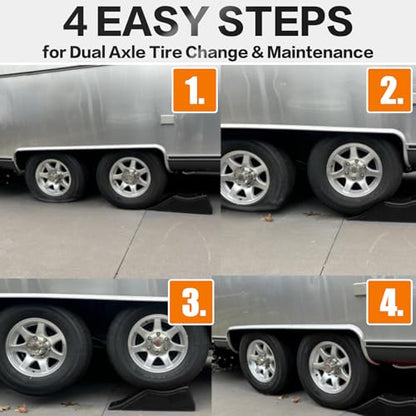 2 Pack 20000lbs Tandem Wheel Ramp, Concave Portable Ramp, Heavy Duty Tire Changing aid on Tandem Dual Axle Trailer, 5.5in Tire Lift Trailer Wheel Jack RV Flat Tire Ramp (2)