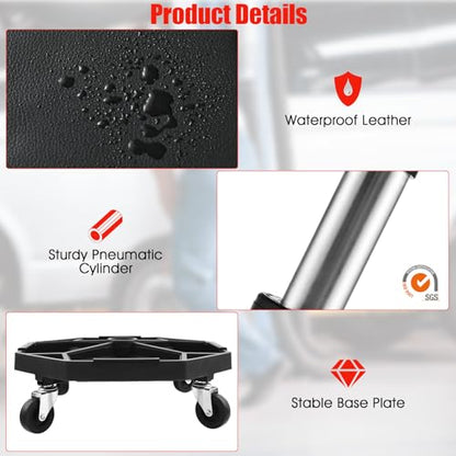 S AFSTAR Garage Shop Roller Seats, Adjustable Pneumatic Rolling Creeper Stool W/Tool Storage Tray & 4 Universal Wheels, Padded Mechanic Stool Repair Shop Stool Garage Rolling Stool (Black - color: Black