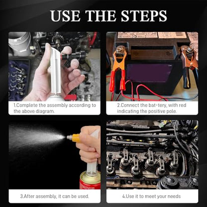 4PCS Fuel Injector Cleaner Kit, Fuel Injector Tester, Auto Gas Injection Nozzle Flush Cleaner Adapter DIY Cleaning Tool Kit with Test Lead, Automotive Gas Injectors Nozzles for 12-24V Car
