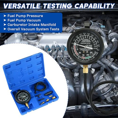 Fuel Pump and Vacuum Tester Gauge (Blue) | Vacuum and Fuel Pump Tester Gauge Kit Carburetor Pressure Fuel Pressure Tester Kit Automotive Vacuum Gauge - color: Blue