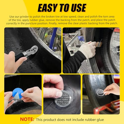 91 Pack Heavy Duty Tire Puncture Repair Kit | Comprehensive tire patch set with roller tool, multiple patch sizes 32mm 42mm 58mm, suitable for bike motorcycle car truck in