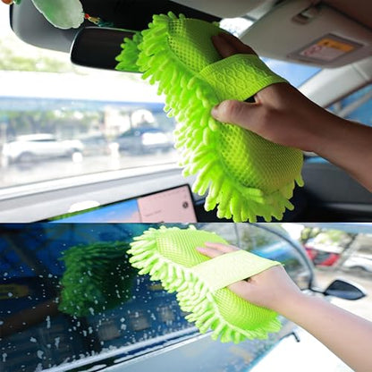 Scratch Free Chenille Microfiber Wash Mitt Car Wash Sponge for SUVs Boats - color: 2 Pack Green
