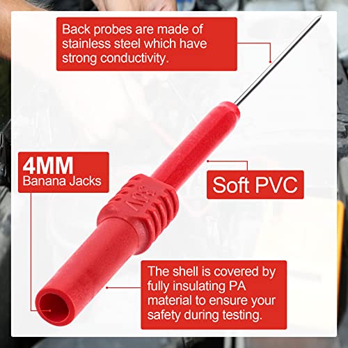 OIIKI 4 PCS Flexible Back Probe Pins, Bendable PVC Test Probes with 4mm Banana Socket Plug, Circuit Testers for Car Test, Automotive Repairing, Electrical Testing - Black, Red - color: Black, Red,4pcs